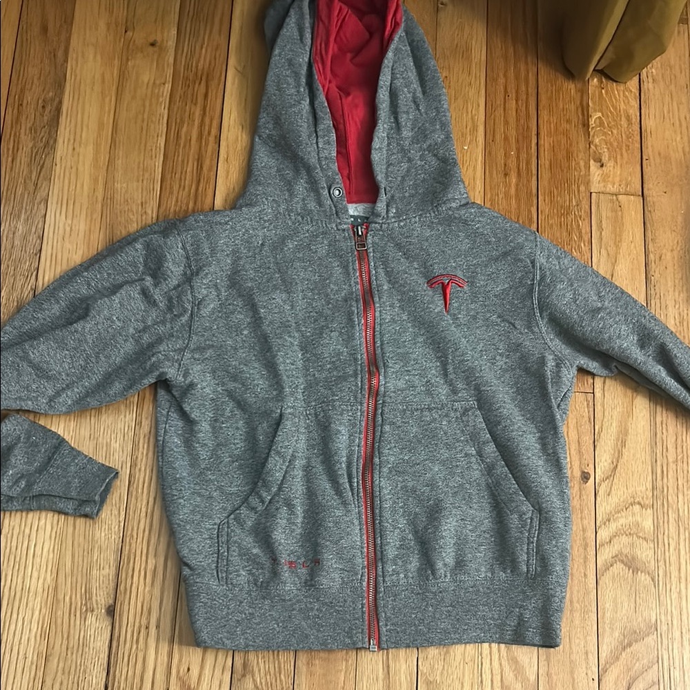 Gray and Red Kids Hoodie